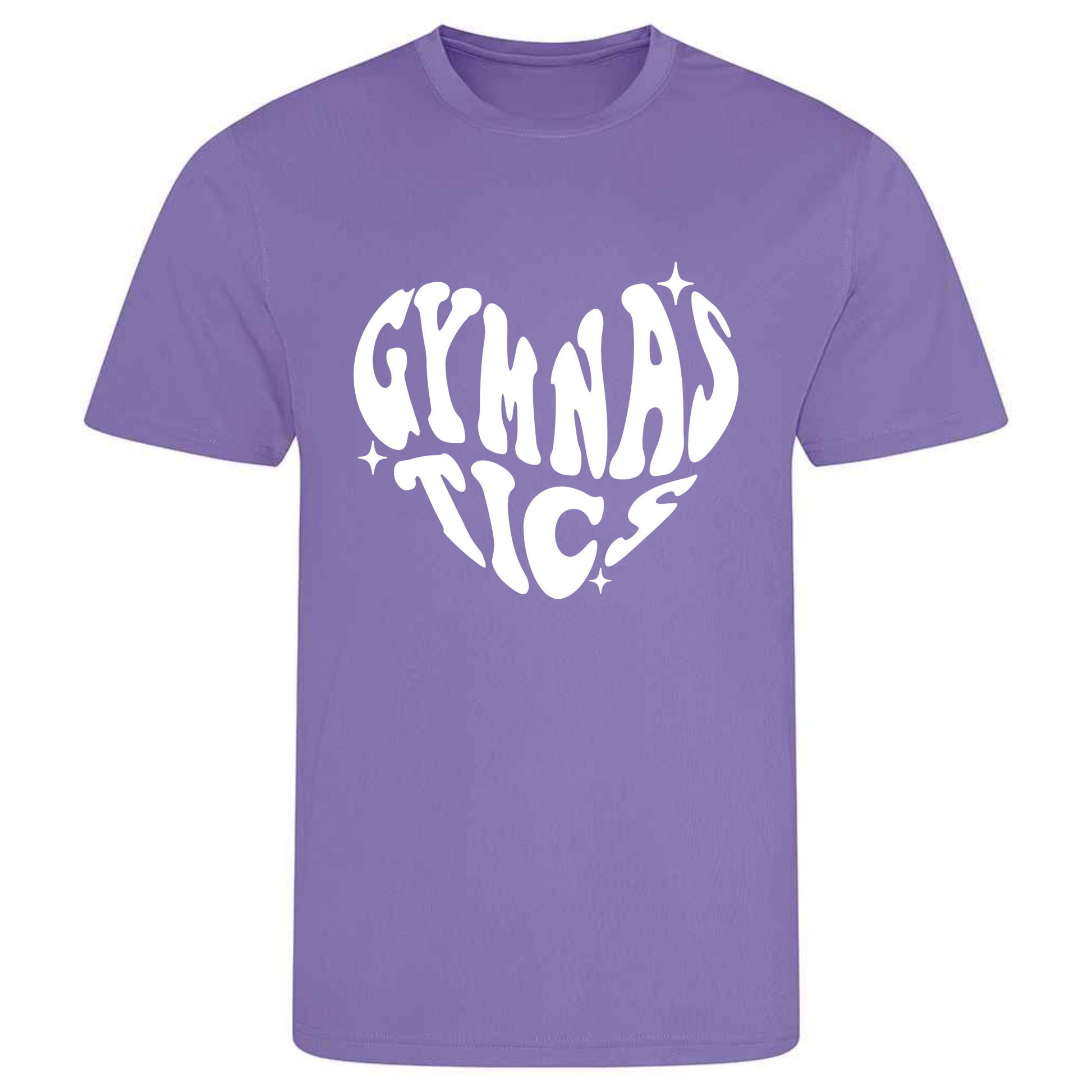 Perfect for gymnastics training, our "Gymnastics" in a love heart shape t-shirt is made of 100% polyester. Ideal for gymnasts, this tee is lightweight, breathable, and features moisture-wicking fabric. Great for gymnastics practice, tumbling, acrobatics, and more. Show your love for gymnastics in style!