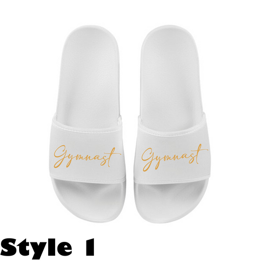Perfect white sliders for gymnasts, training, gym use, or holidays. Comfortable, durable, and stylish with a slip-resistant sole. Lightweight and easy to clean, these sliders are ideal for gymnastics enthusiasts and travellers. Elevate your comfort and style with our versatile white sliders.