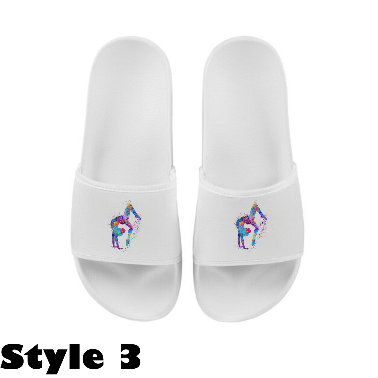 Perfect white sliders for gymnasts, training, gym use, or holidays. Comfortable, durable, and stylish with a slip-resistant sole. Lightweight and easy to clean, these sliders are ideal for gymnastics enthusiasts and travellers. Elevate your comfort and style with our versatile white sliders.